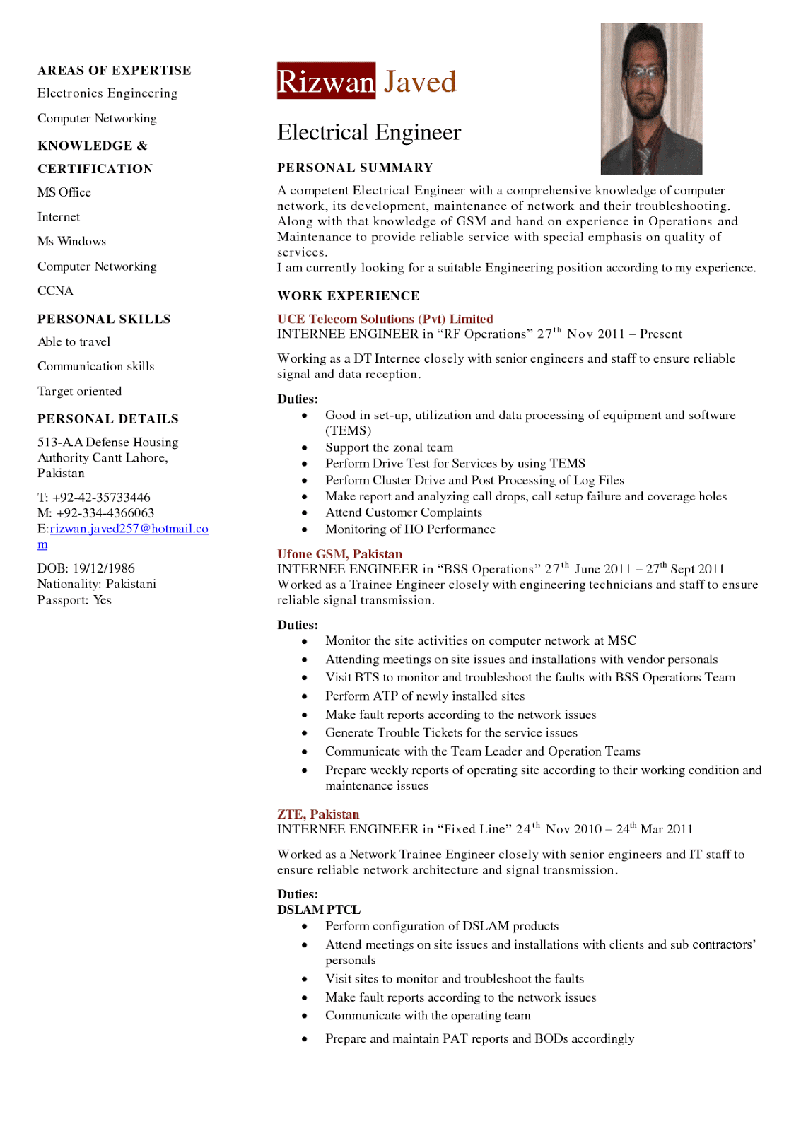 Cover letter for resume of electronic engineer